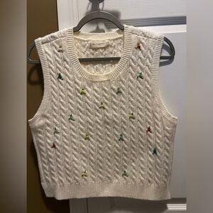 By Together Cream Cable Knit Floral Sweater Vest